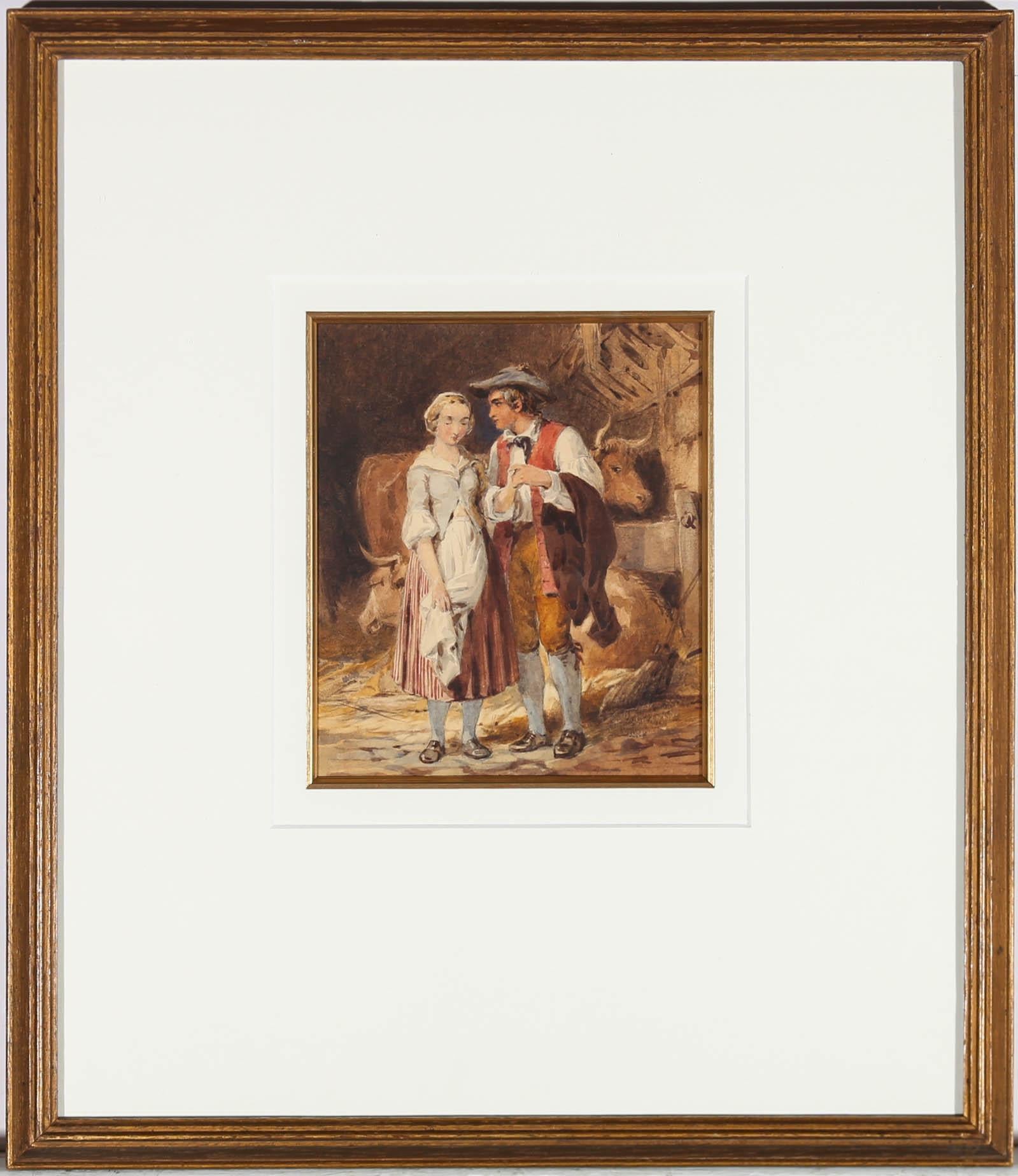 Unknown Portrait - Framed Late 19th Century Watercolour - The Courting Couple