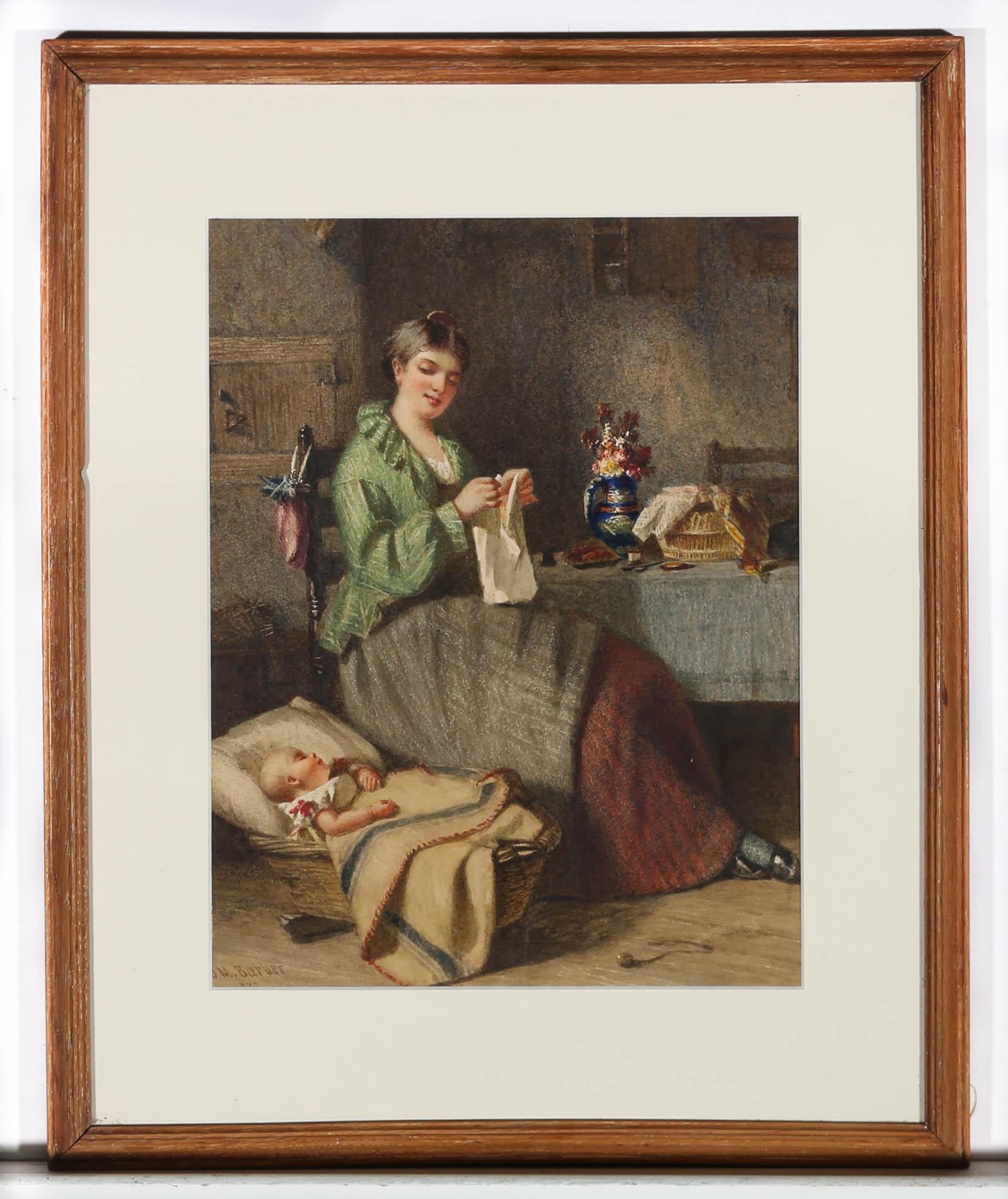 Joseph Mosley Barber (fl.1858-1889) - 1872 Watercolour, A Mother's Love For Sale 1