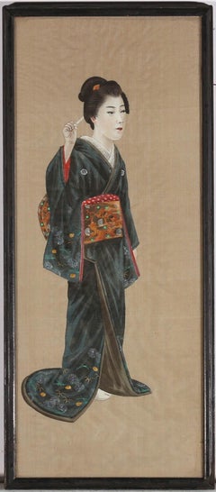 Gerahmtes Aquarell des frühen 20. Jahrhunderts – Traditionelle Geisha