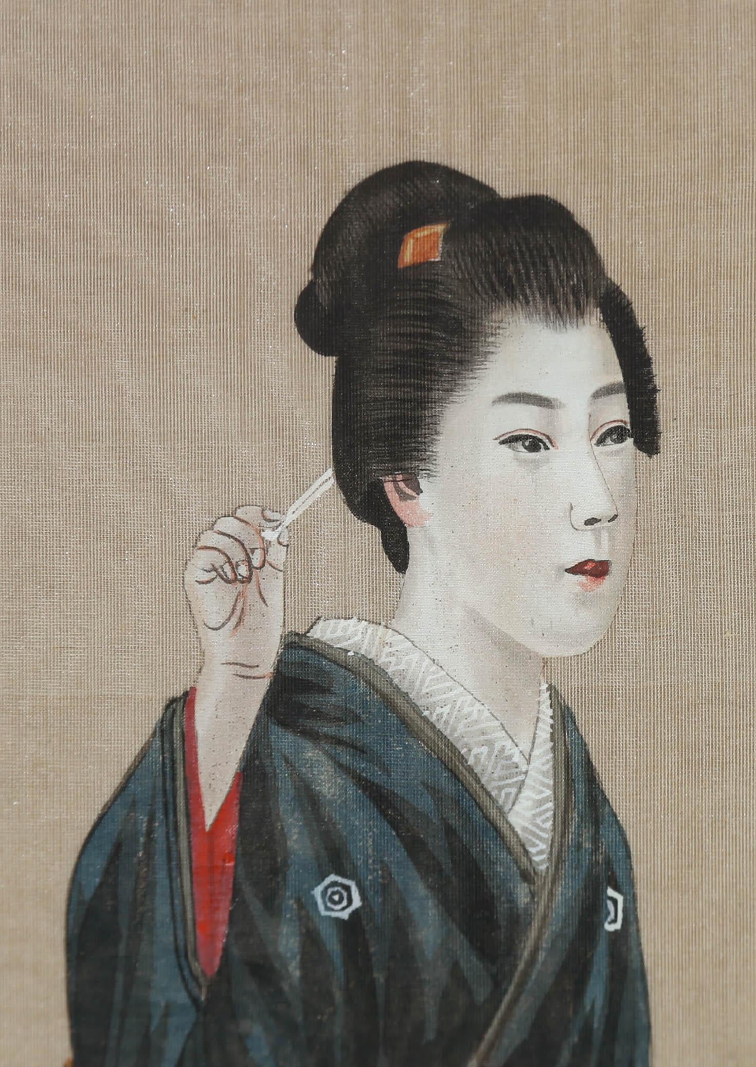 Gerahmtes Aquarell des frühen 20. Jahrhunderts – Traditionelle Geisha im Angebot 2