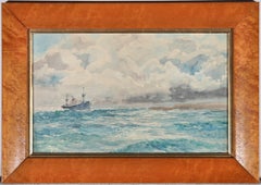 In Anlehnung an W.M Birchall  Aquarell des frhen 20. Jahrhunderts, Dampfschiff in schwerem Meer
