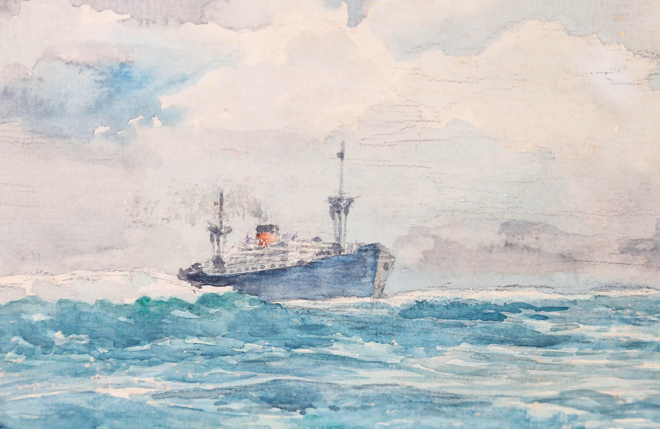 Manner of W.M Birchall - Early 20th Century Watercolour, Steam Ship in Heavy Sea For Sale 4