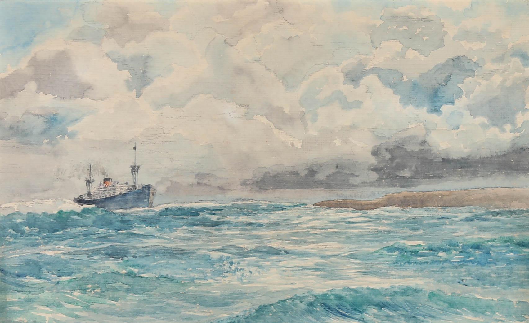 Manner of W.M Birchall - Early 20th Century Watercolour, Steam Ship in Heavy Sea For Sale 1