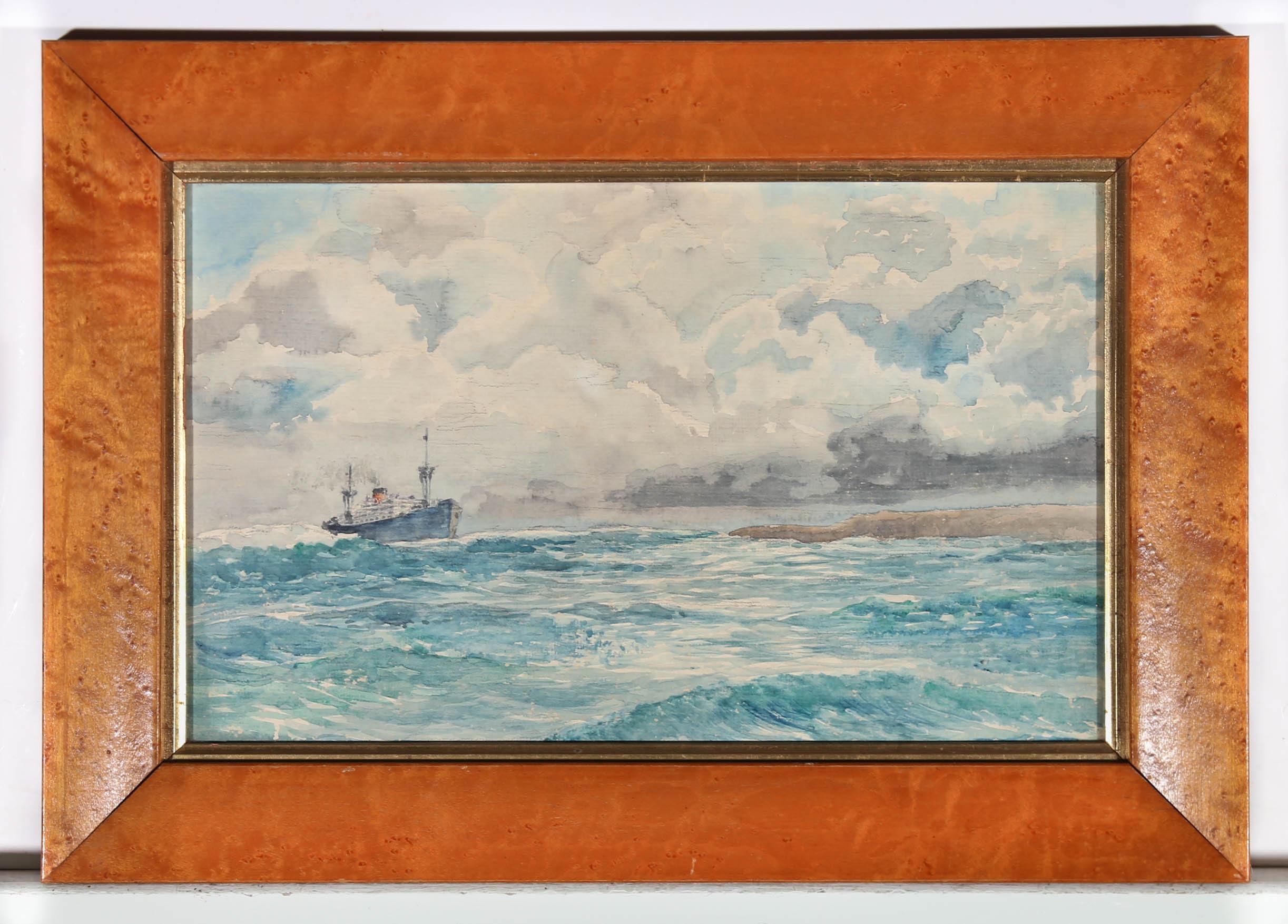 Manner of W.M Birchall - Early 20th Century Watercolour, Steam Ship in Heavy Sea For Sale 2