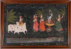 Vintage The Gopis of Vrindavan - Framed 20th Century Gouache, The Gopis of Vrindavan