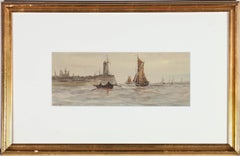 Antique Walter Cannon (fl.1887-1913) - Framed Watercolour, Boats Beyond the Jetty