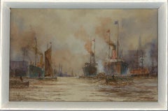 Antique W. G. Whittington (fl. 1904-1914) -Watercolour, Shipping in the Pool of London