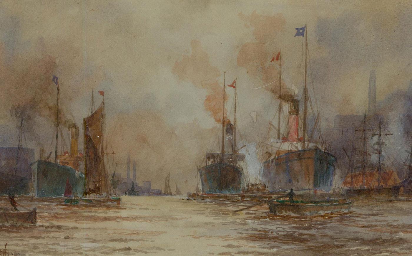 W. G. Whittington (fl. 1904-1914) -Watercolour, Shipping in the Pool of London - Art by William G. Whittington