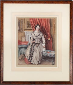 Gerahmtes Aquarell des spten 19. Jahrhunderts Portrt einer Dame