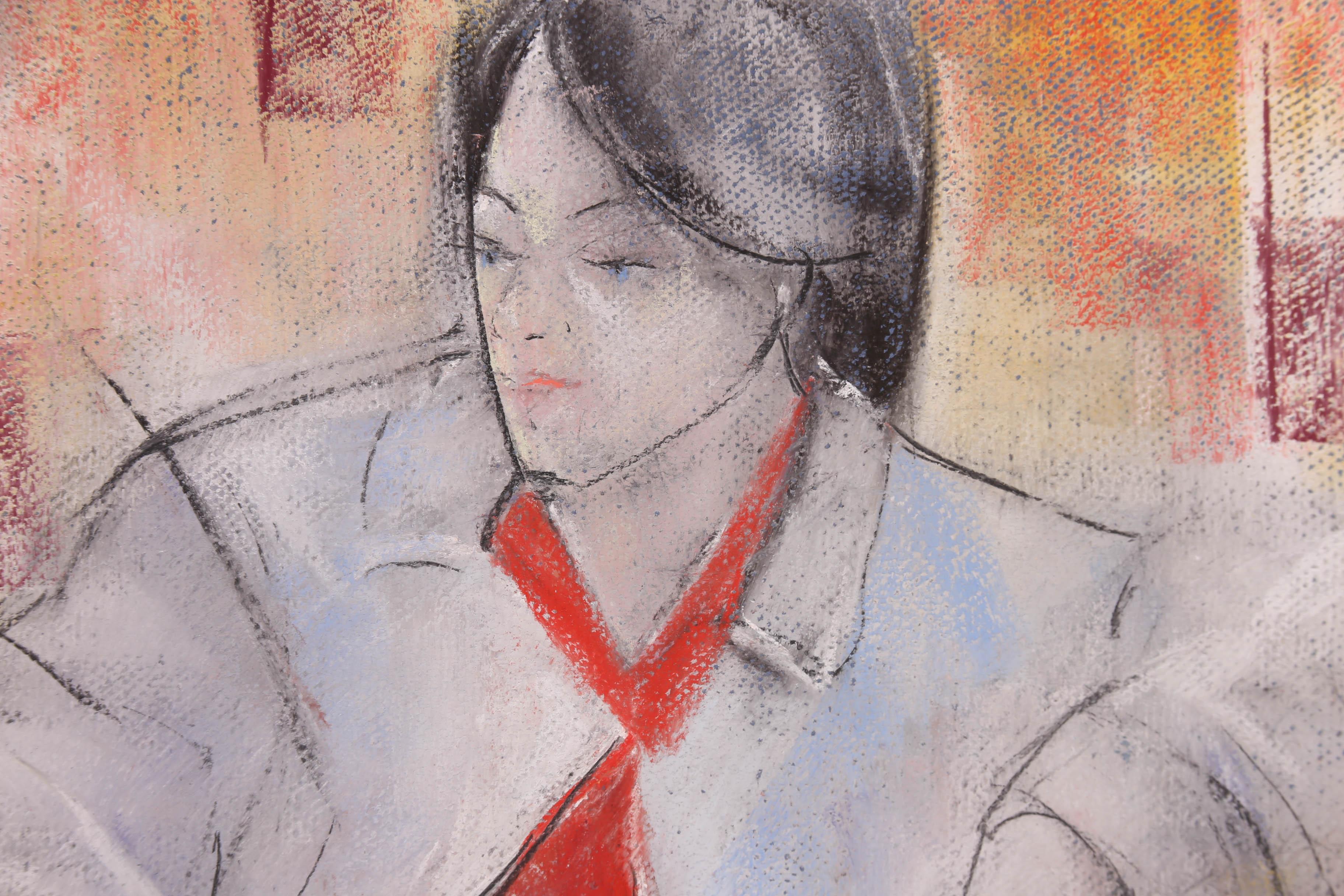 H. E. Hance - 20th Century Pastel, Lady In A White Coat For Sale 1