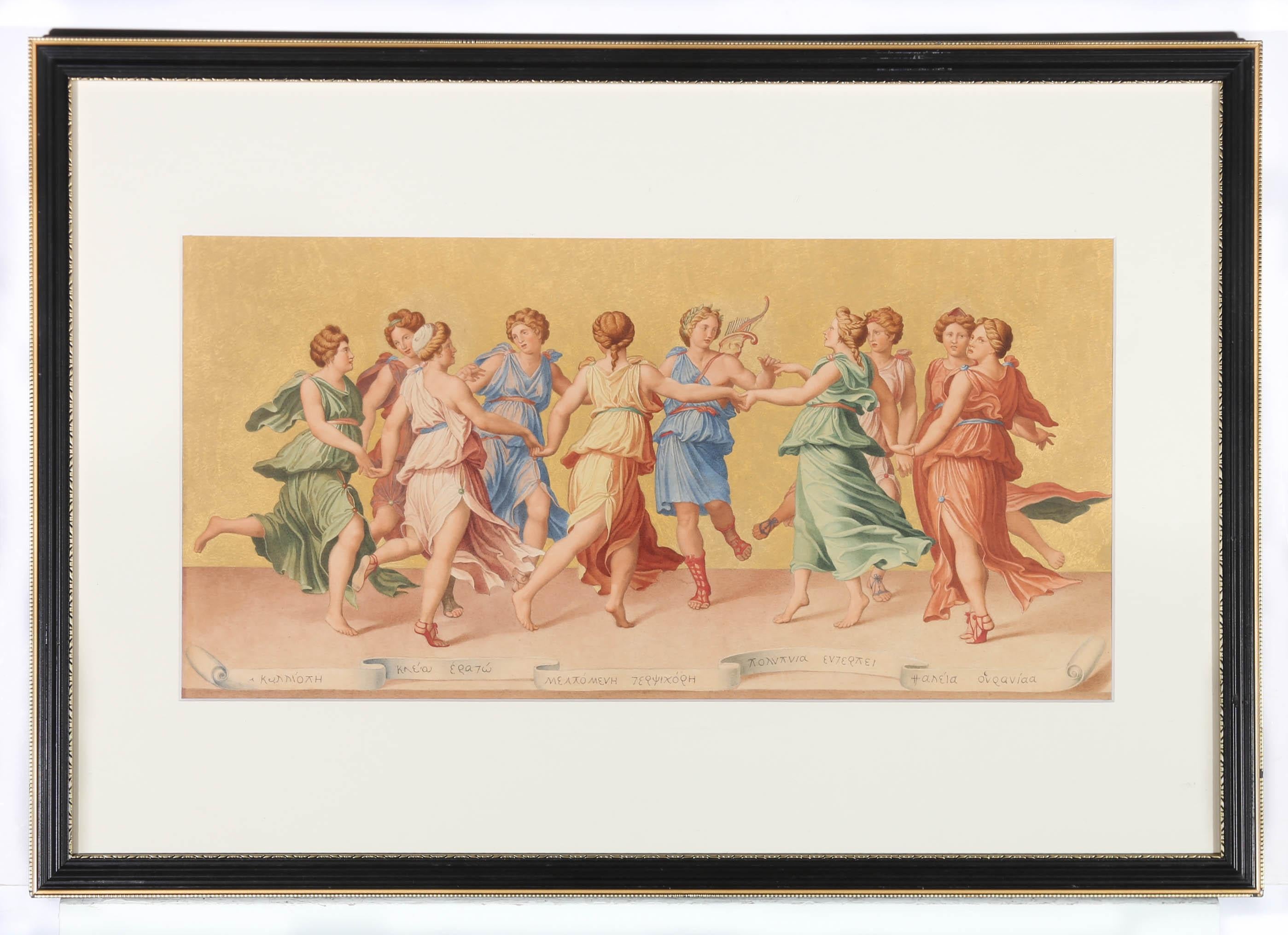 D'après Baldassare Peruzzi (1481-1536) - Aquarelle, Apollo et les neuf Muses en vente 2
