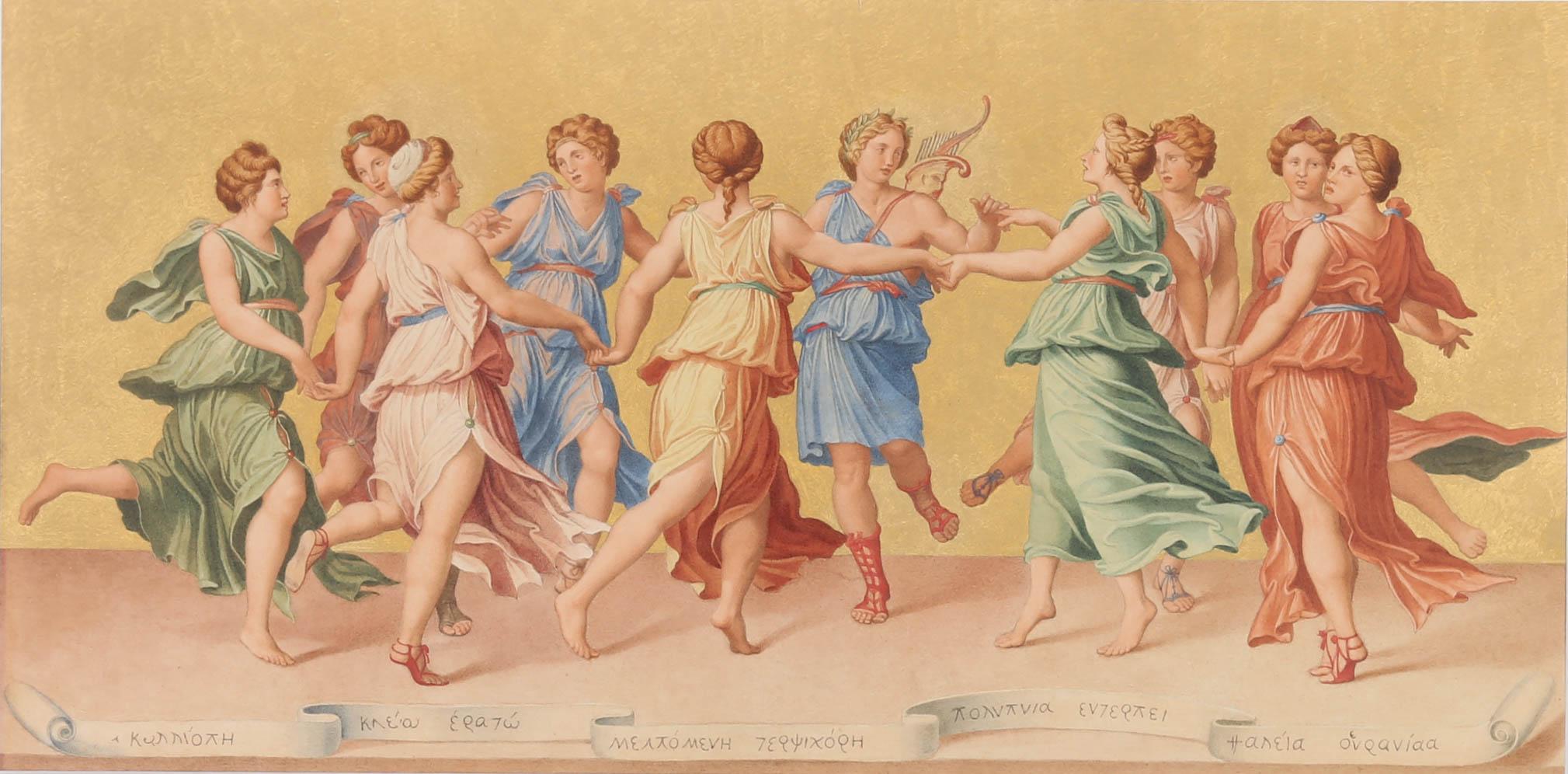 After Baldassare Peruzzi (1481-1536) - Watercolour, Apollo and the Nine Muses For Sale 1