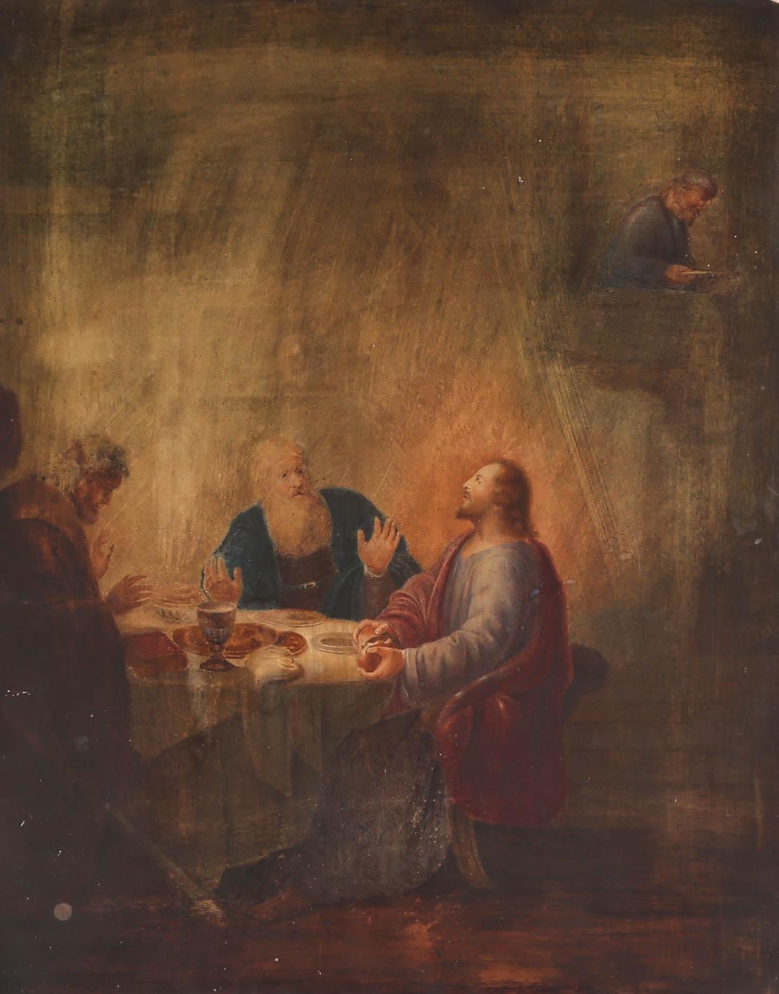 After Dirck van Santvoort - 19th Century Watercolour, The Pilgrims at Emmaus For Sale 1