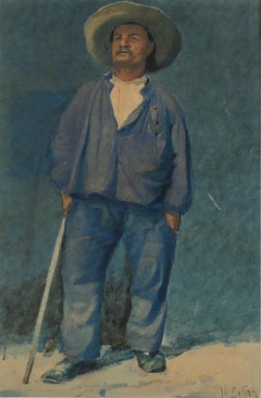 Attrib. Hector Caffieri (1837-1942) - French Watercolour, Farmer with Staff