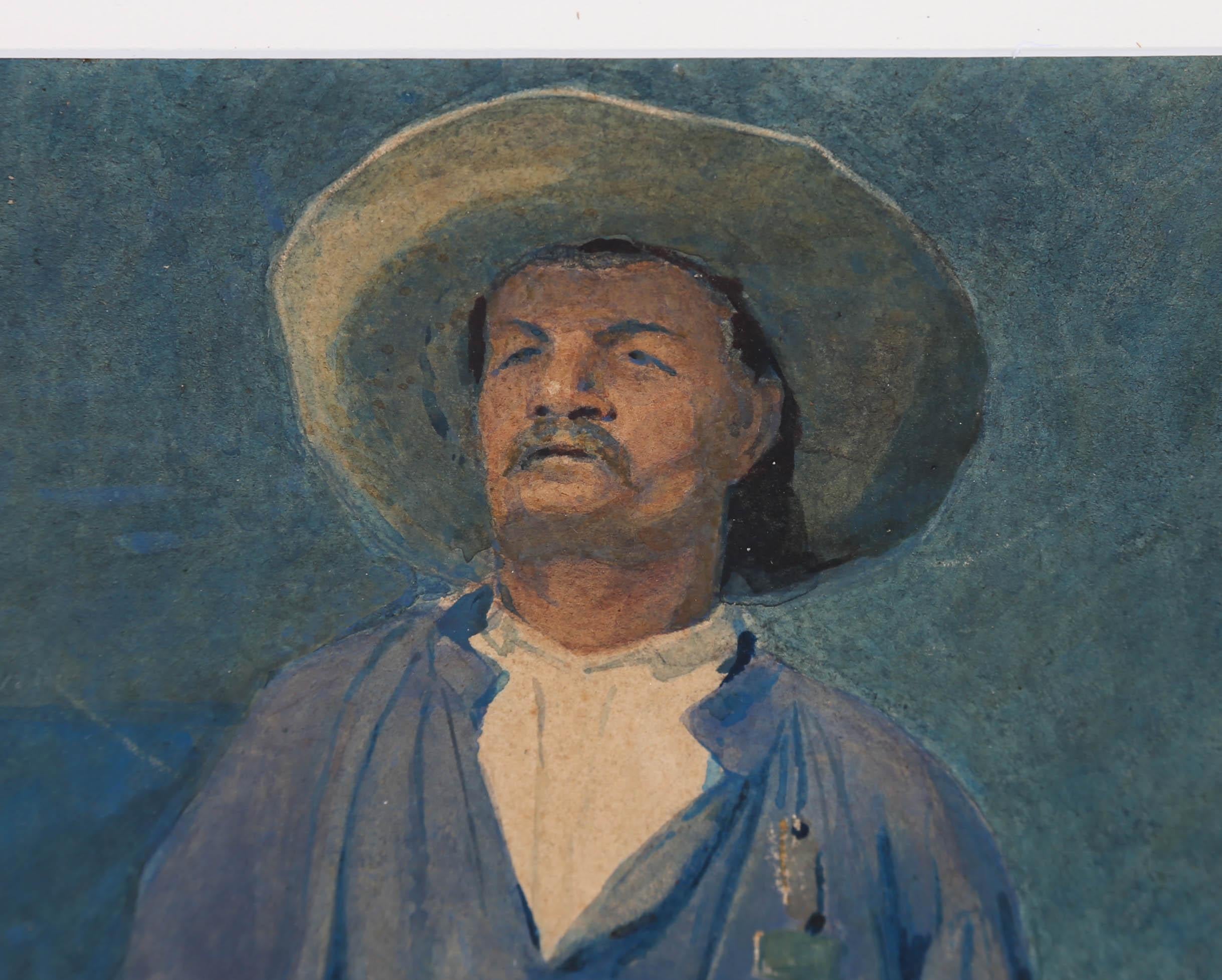 Attribuire. Hector Caffieri (1837-1942) - Acquerello francese, Contadino con bastone in vendita 4