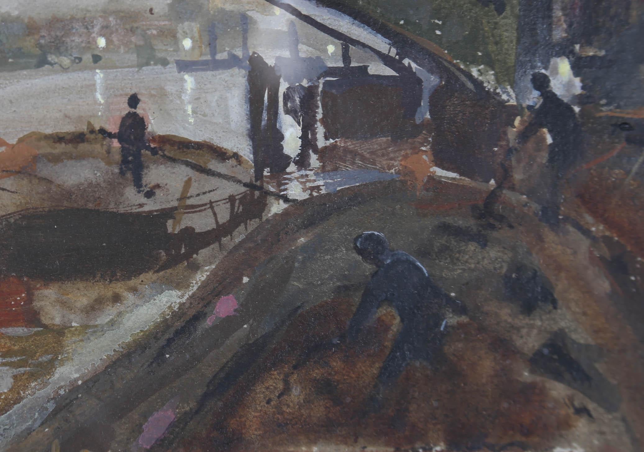 Fletcher - Early 20th Century Gouache, Barges on The Thames For Sale 4