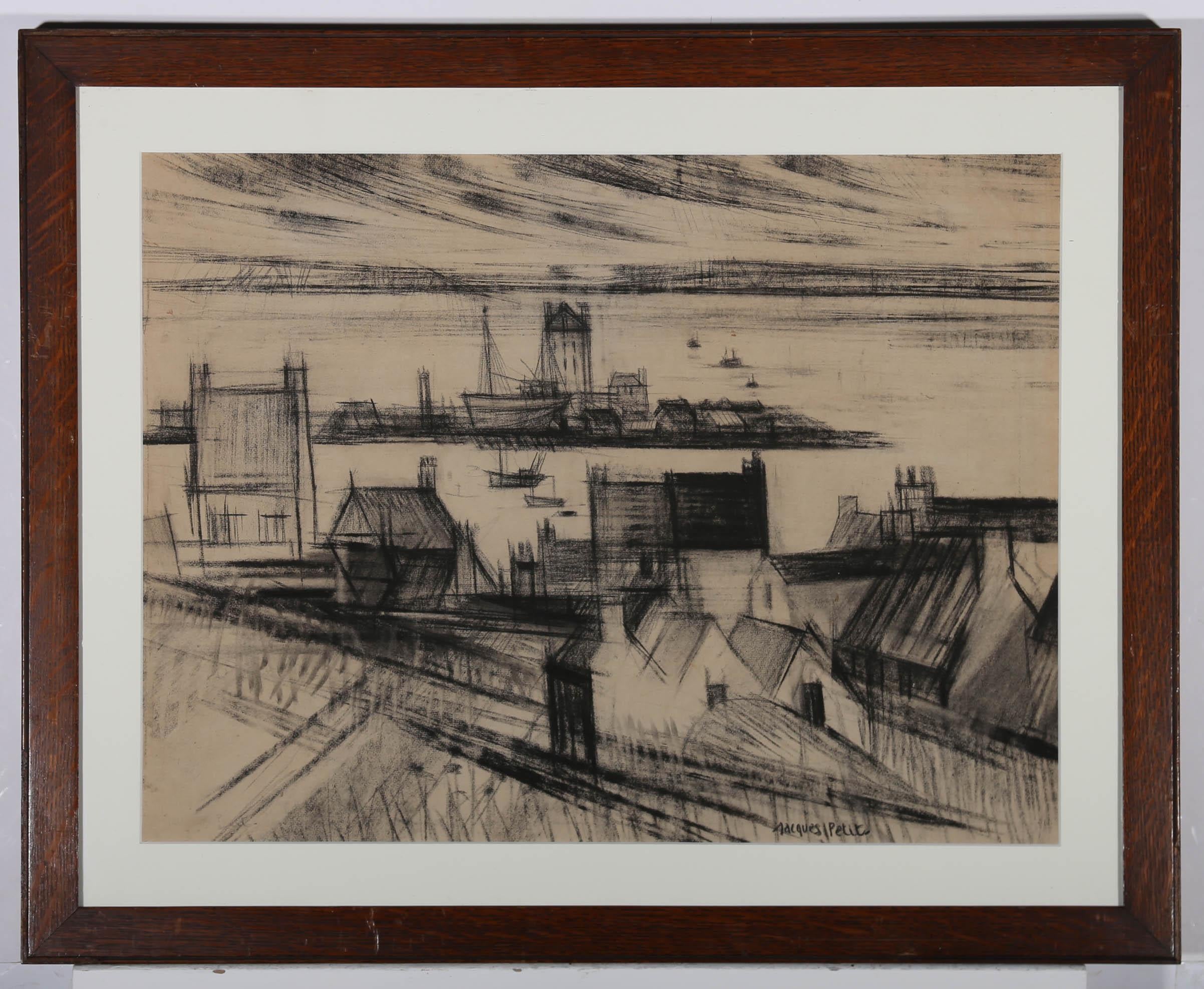 Jacques Petit (1925-2019) - Mid 20th Century Charcoal Drawing, Looking Out For Sale 1