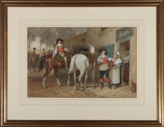 John Dawson Watson (1832-1892) – Gerahmtes Aquarell, Cavaliers at the Inn