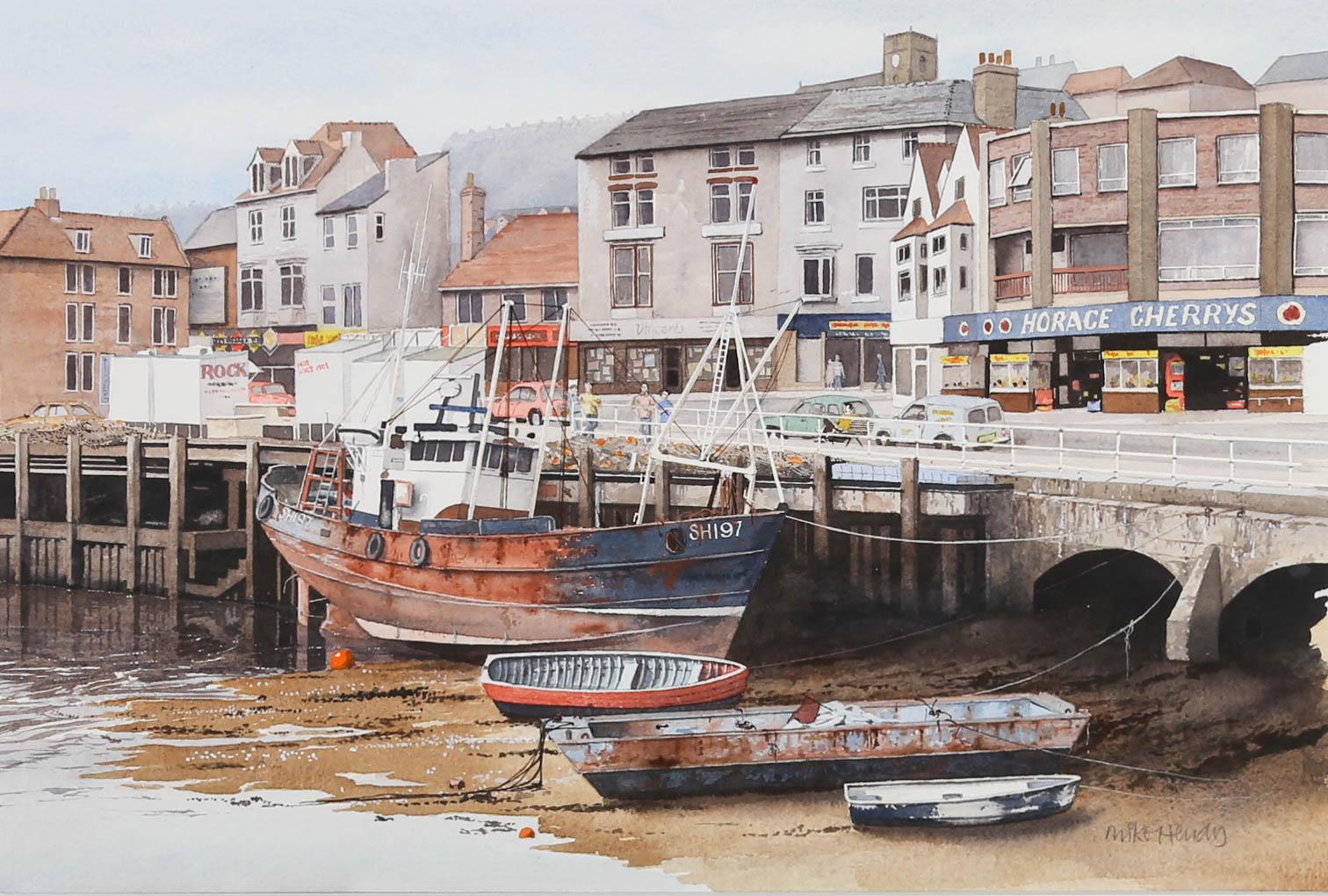 Mike Hendy (né en 1942) - Aquarelle encadrée du 20e siècle, Scarborough Harbour en vente 1