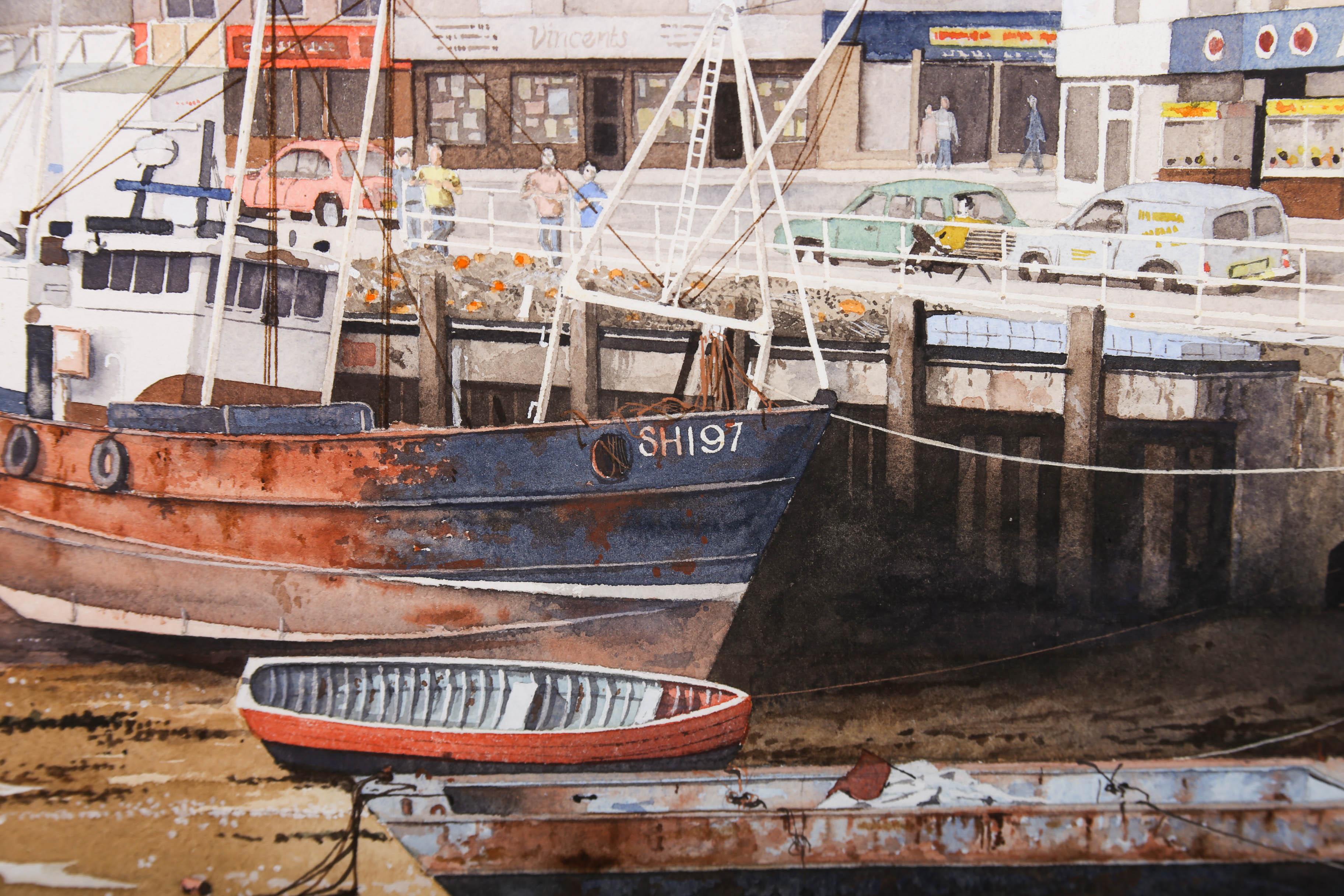Mike Hendy (né en 1942) - Aquarelle encadrée du 20e siècle, Scarborough Harbour en vente 4