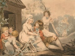 Romantic c.1800 Watercolour - Rural Family Scene
