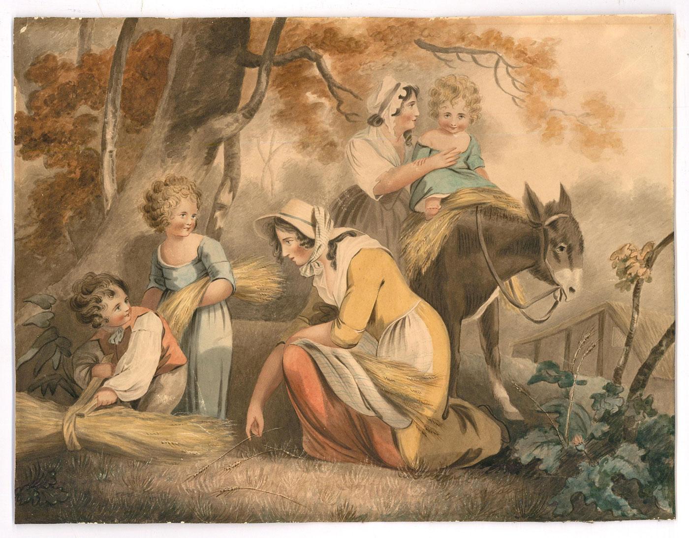 Romantic c.1800 Watercolour - The Hay Harvest 1