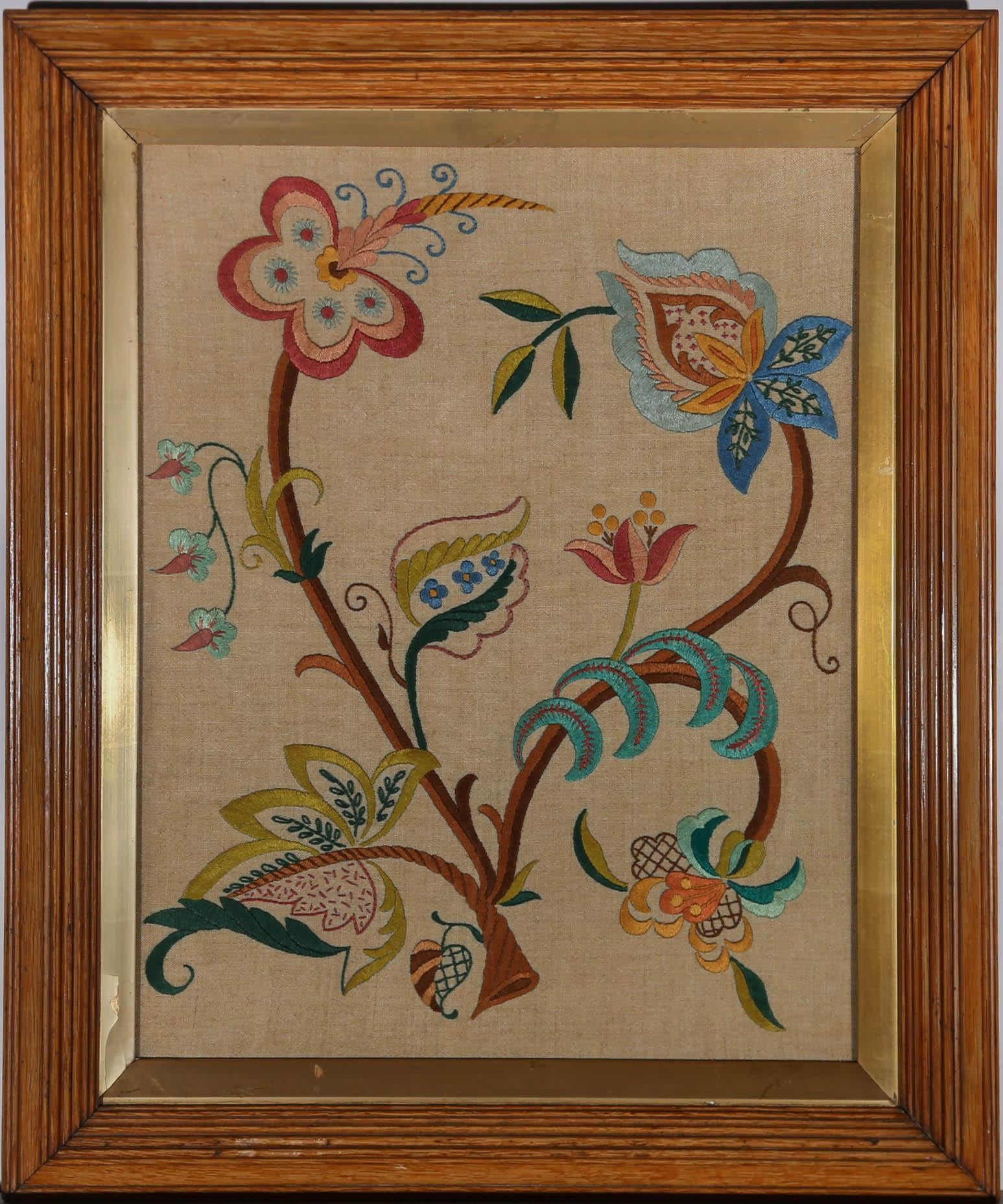 Framed Mid 20th Century Embroidery - Flora - Art by Unknown