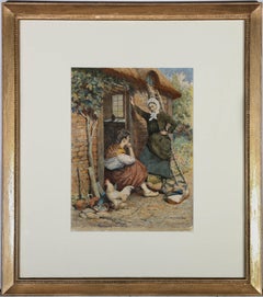 George L. Harrison (1855-1925) - Framed 1888 Watercolour, At the Cottage Door