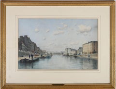 Georges Villain (1854-1930) - Aquarelle encadrée, rivière continentale