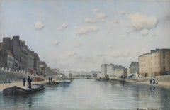 Georges Villain (1854-1930) - Framed Watercolour, Continental River