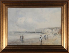 J. Jerome Miller - Aquarelle de la fin du XIXe siècle, Fisherfolk on the Shore