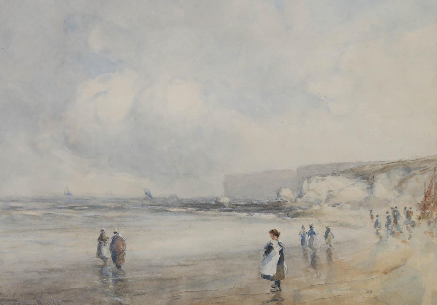 J. Jerome Miller - Late 19th Century Watercolour, Fisherfolk on the Shore For Sale 1