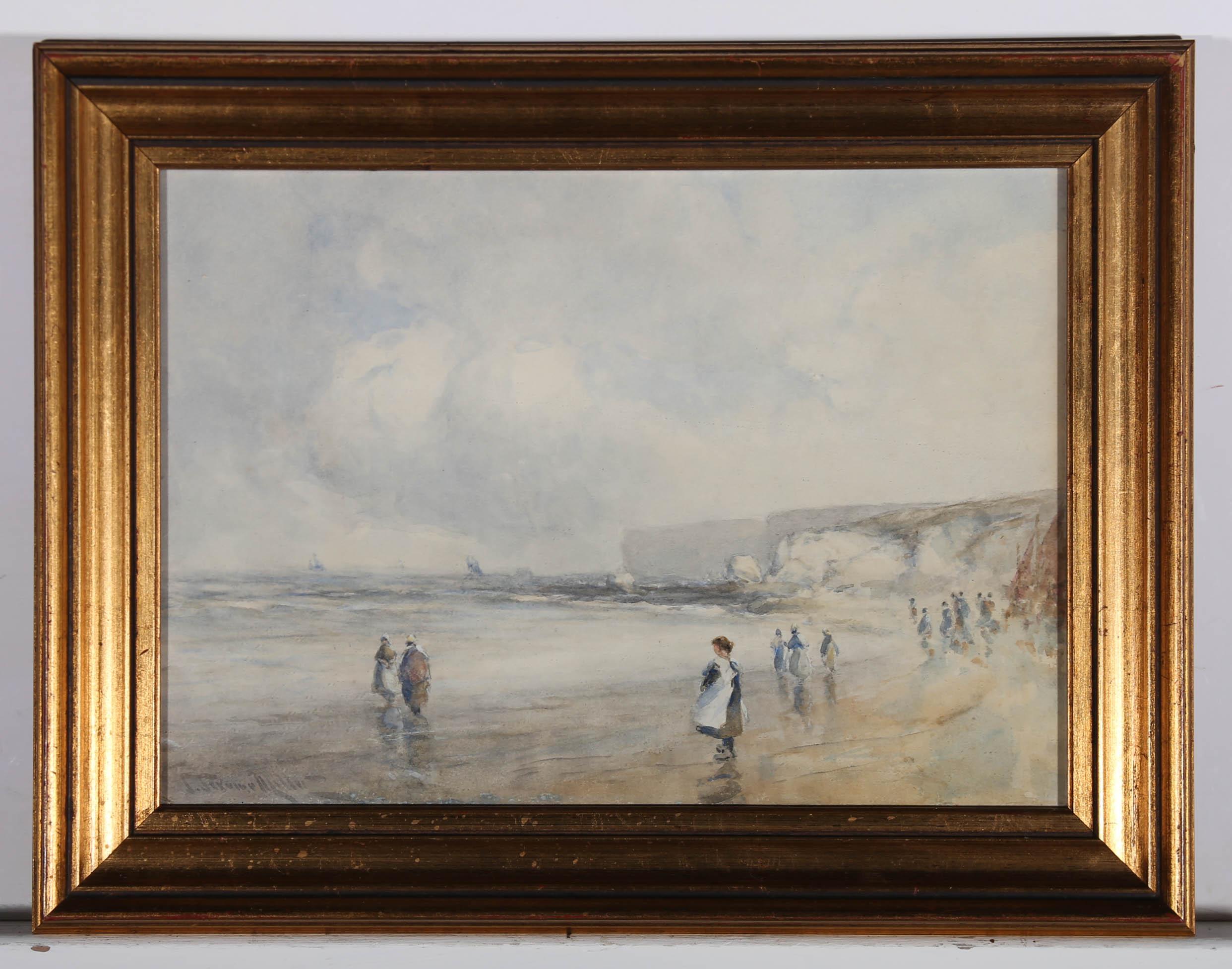 J. Jerome Miller - Late 19th Century Watercolour, Fisherfolk on the Shore For Sale 2