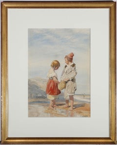 Paul Falconer Poole RA (1807-1879) - Acuarela enmarcada, Una cesta de pescado
