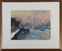 Vintage Bernhard Vogel (b.1961) - Framed 1989 Watercolour, The Jetty, Docklands