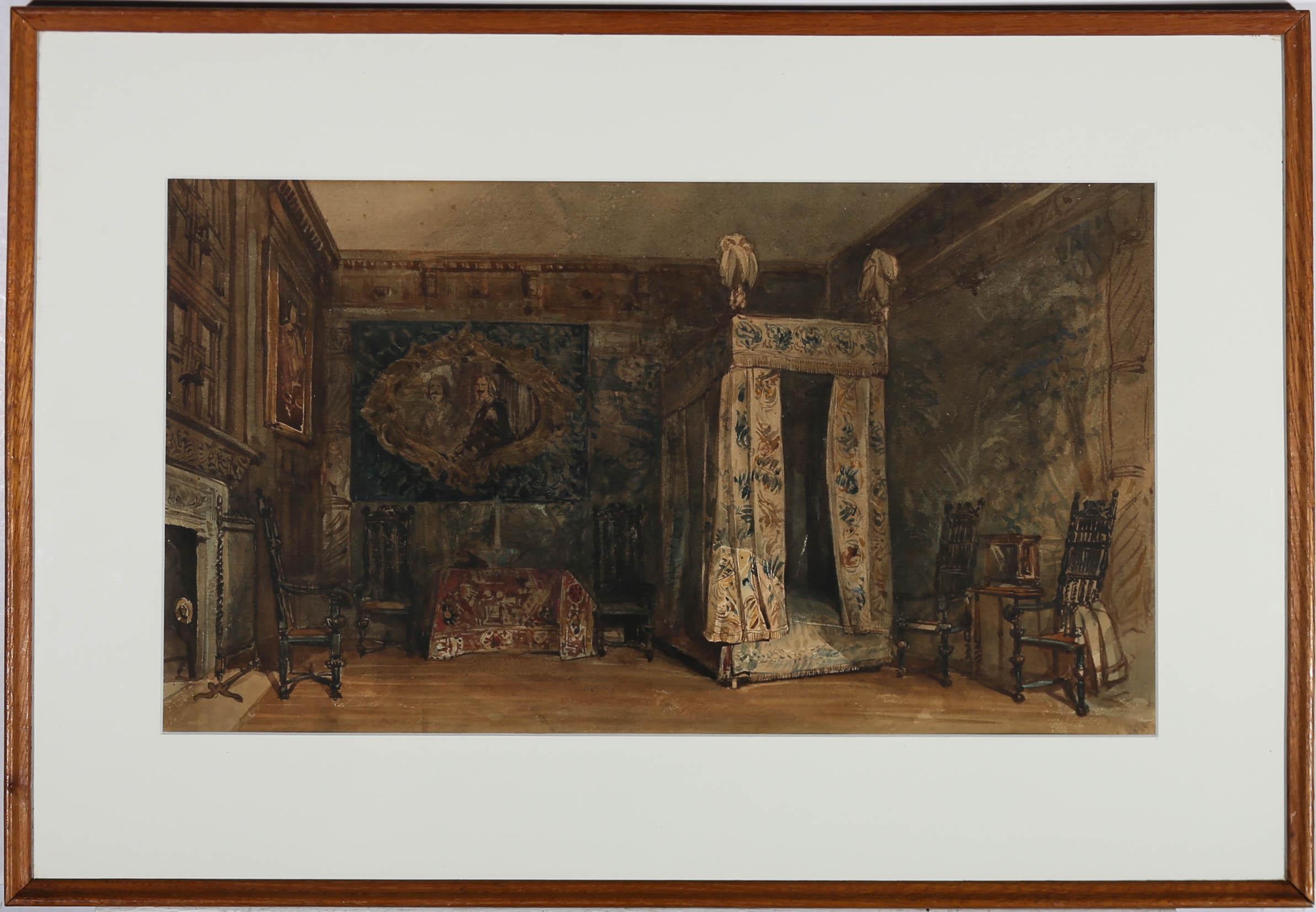 Unknown Still-Life - Fine Late 19th Century Watercolour - Jacobean Bedroom Interior