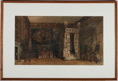 Fine Late 19th Century Watercolour - Jacobean Bedroom Interior