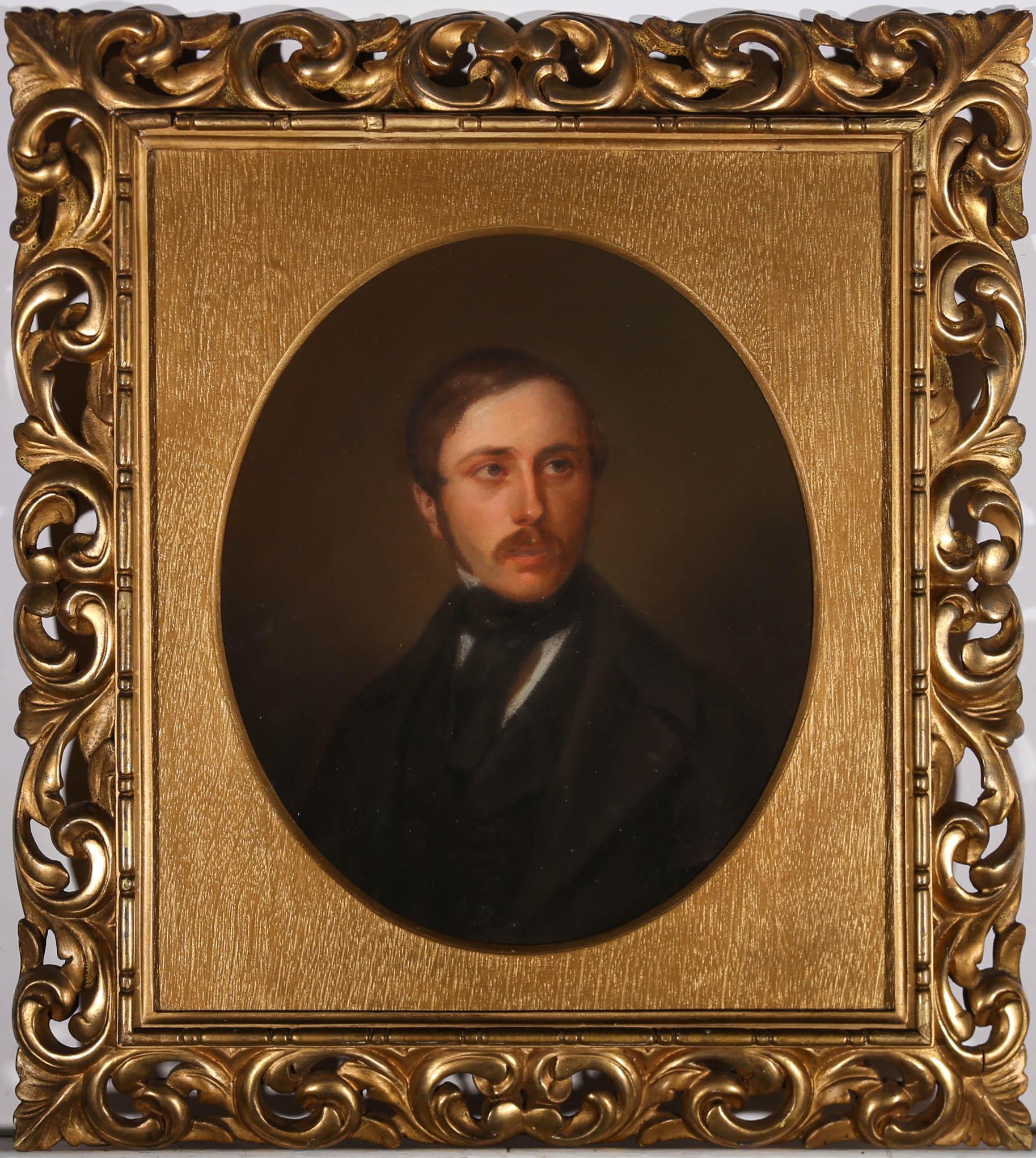 Unknown Portrait - Framed Late 19th Century Pastel - Victorian Gentleman