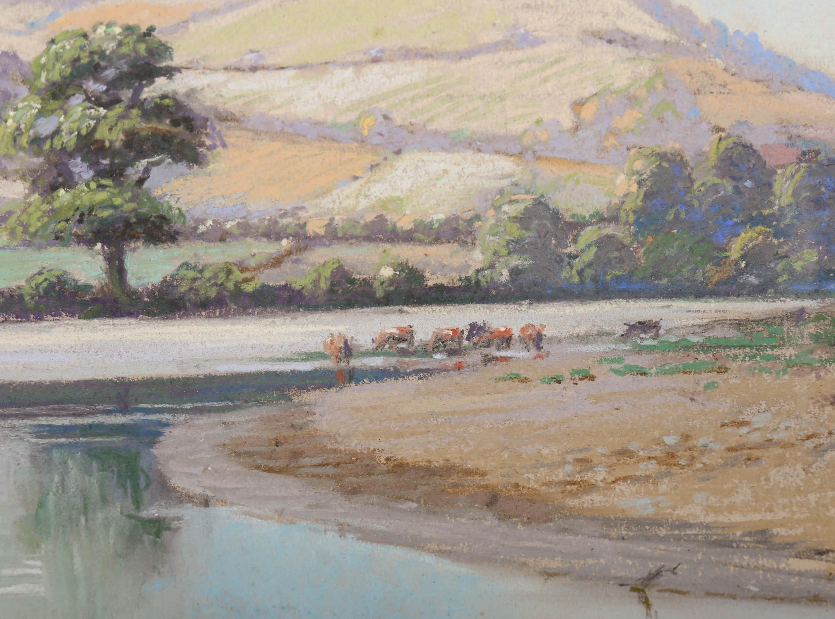 Campbell G. Walker - Framed 20th Century Pastel, Cattle Watering For Sale 3