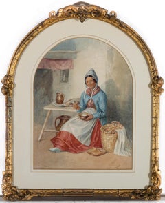 Antique Delia Robins (fl.1856-1858) - 1854 Watercolour, Supper Time