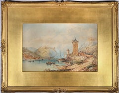 E. Anderson - 1874 Watercolour, Rheinfels and Sankt Goarshausen, Germany