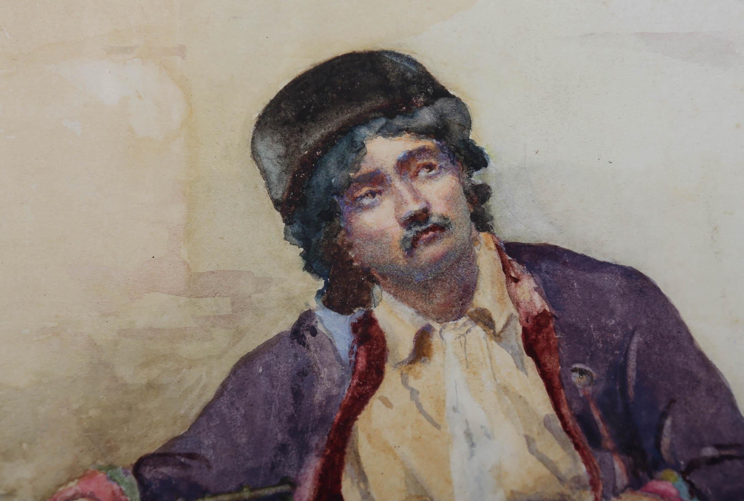 E.G - Framed Late 19th Century Watercolour, The Card Player For Sale 2