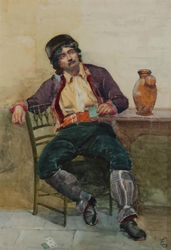 E.G - Framed Late 19th Century Watercolour, The Card Player