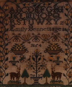 Emily Bennett - Framed 1854 Embroidery, Flora & Fauna