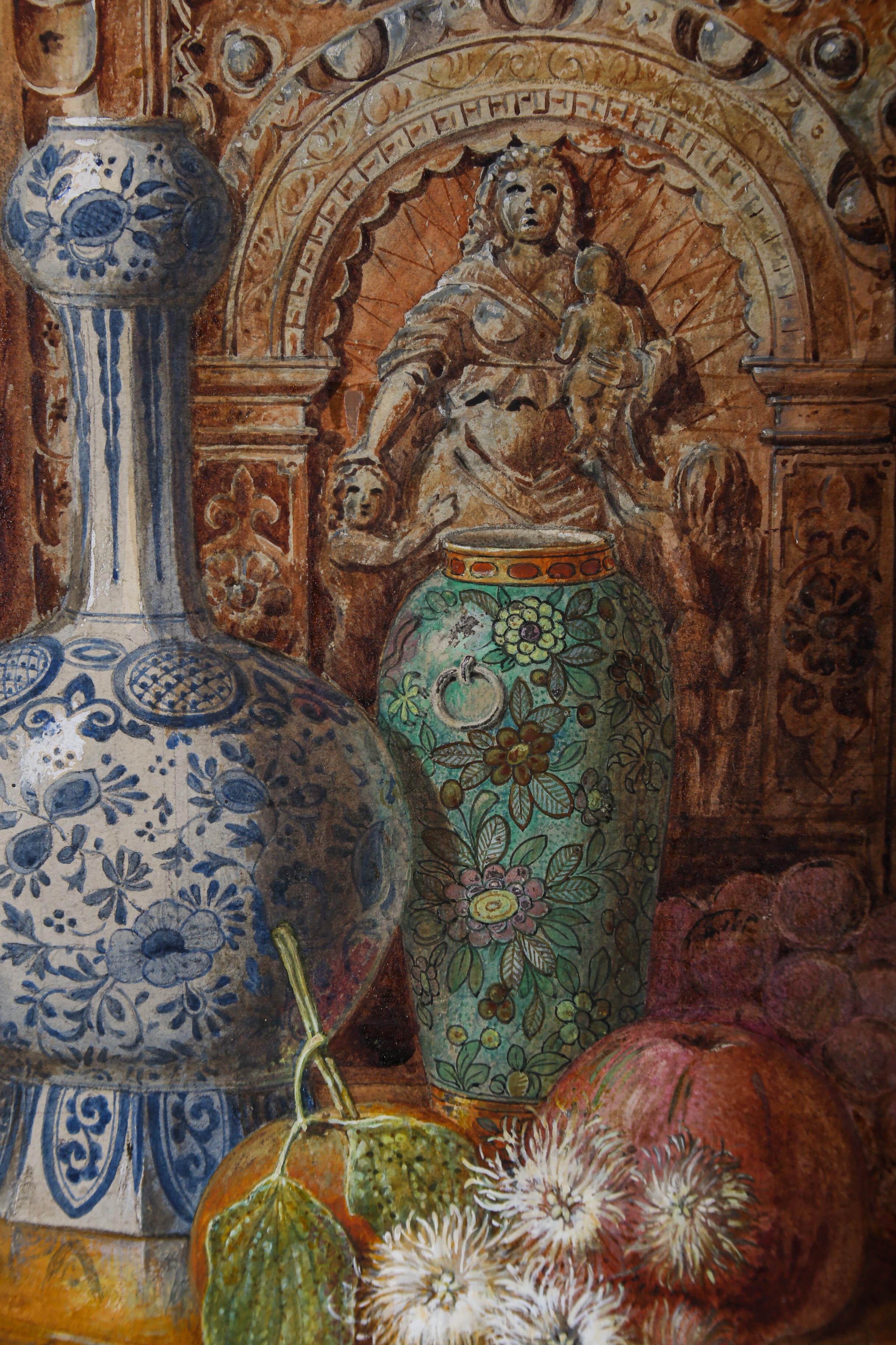 Albert Henry Warren (1830-1911) - Aquarelle de la fin du 19ème siècle, vases et fruits en vente 4