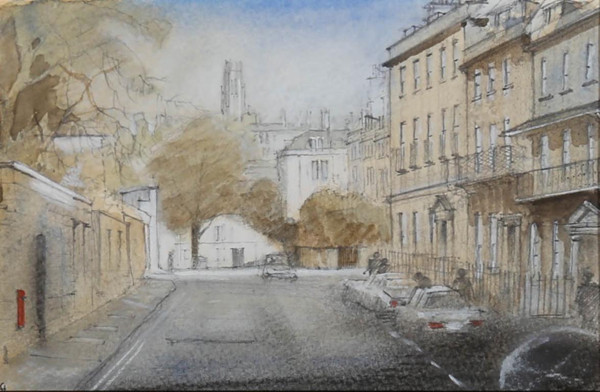 Simon B. Hodges (geb. 1956) - Gerahmtes Aquarell des 20. Jahrhunderts, Upper Church Street im Angebot 1