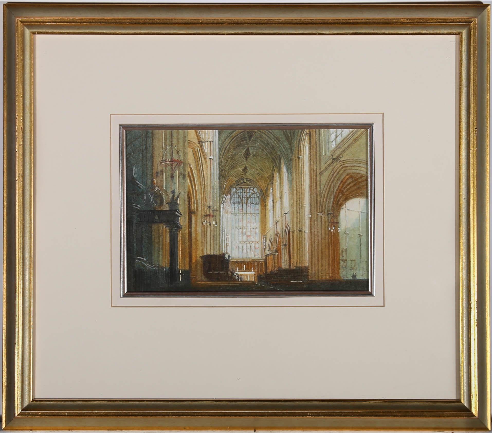 Simon B. Hodges (né en 1956) - Aquarelle du 20e siècle encadrée, intérieur de l'abbaye de Bath