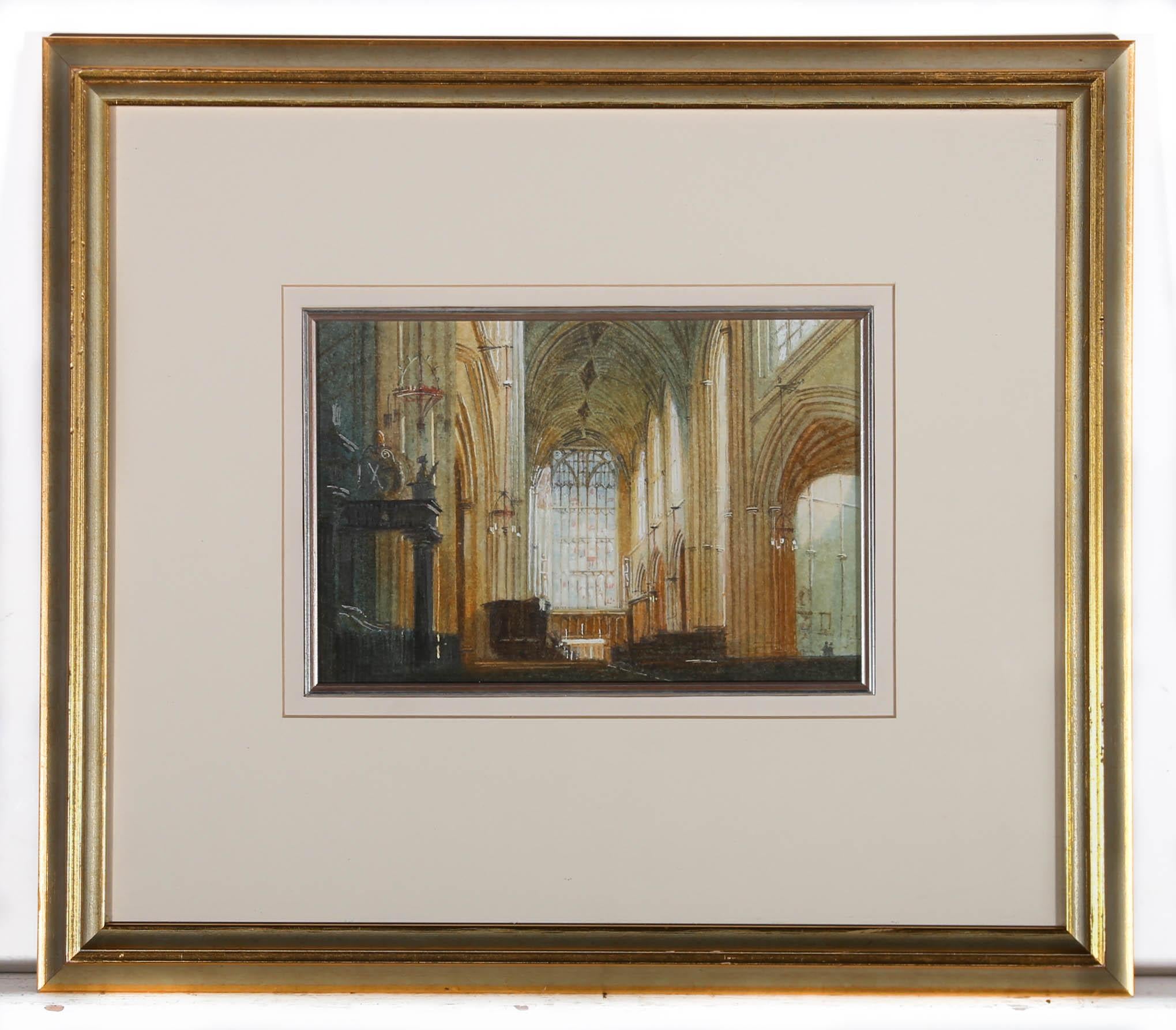 Simon B. Hodges (né en 1956) - Aquarelle du 20e siècle encadrée, intérieur de l'abbaye de Bath en vente 2