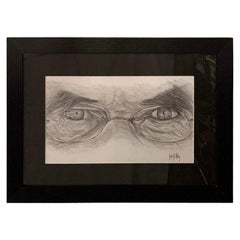 Vintage Portrait of a Man Charcoal Drawing Entitled "Intense Gaze", Signed and Framed 