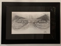 Portrait of a Man Charcoal Drawing Entitled "Intense Gaze", Signed and Framed
